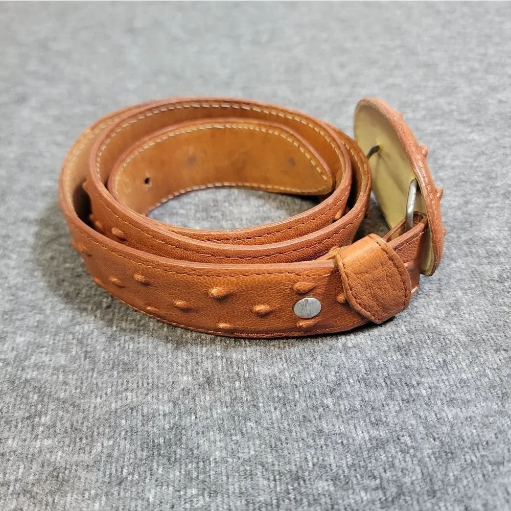 Handmade Western Brown Leather Belt Ostrich – Size 32– Made in Mexico